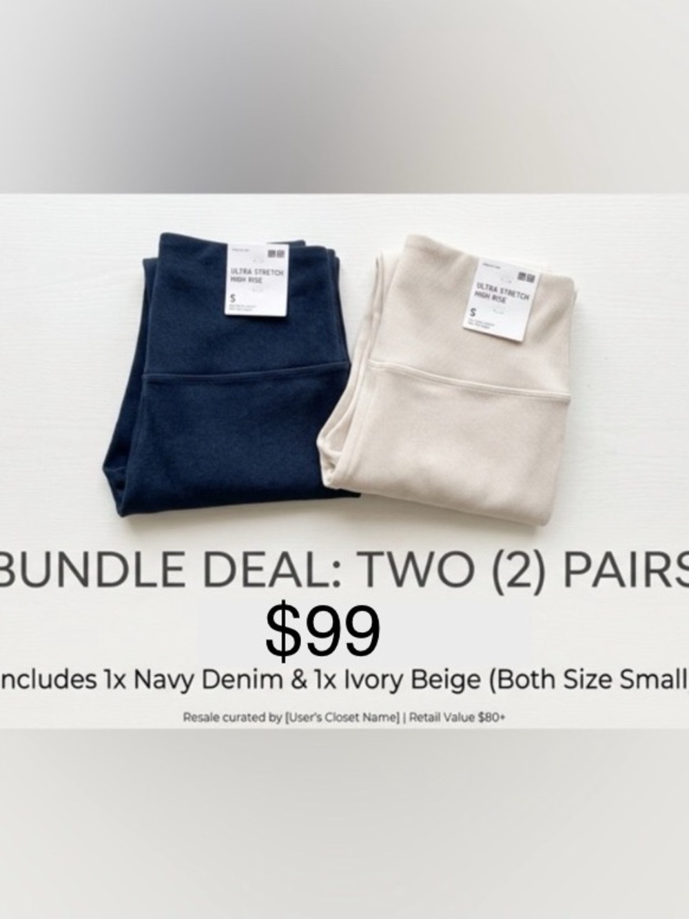 ⚓️ BUNDLE: 2x Uniqlo Ultra Stretch High Rise Leggings (Navy & Ivory) - S/P